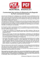 Communiqué des sections de Montreuil et de Bagnolet du Parti communiste français
